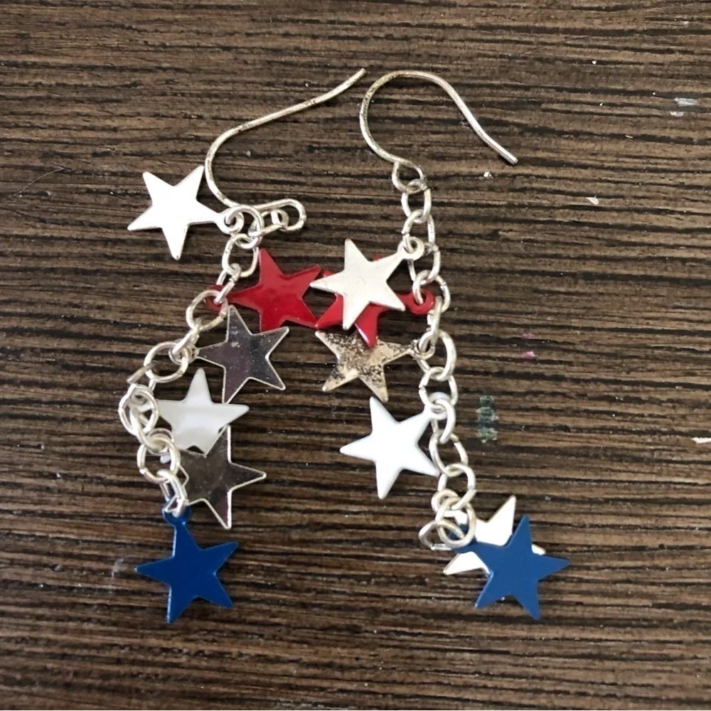 U.S.A. Blue, Red, and White star dangle earrings